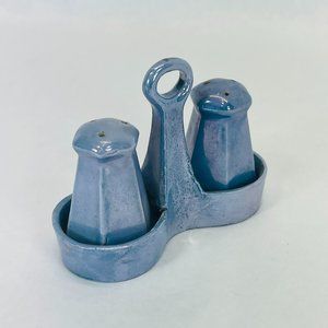 Set Of Vintage Ceramic Glazed Salt & Pepper Shakers With Holder - Japan